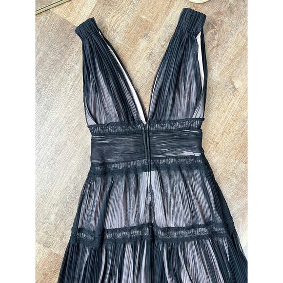 Vintage Tadashi Shoji Sleeveless Tiered Lace & Tulle Gown Whimsical Goth Black - Picture 8 of 10